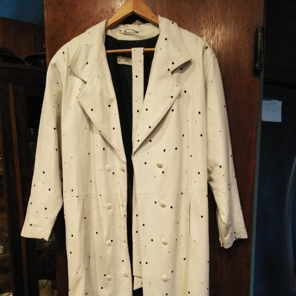 Lillie Rubin Leather Coat White / Black Polka Dot